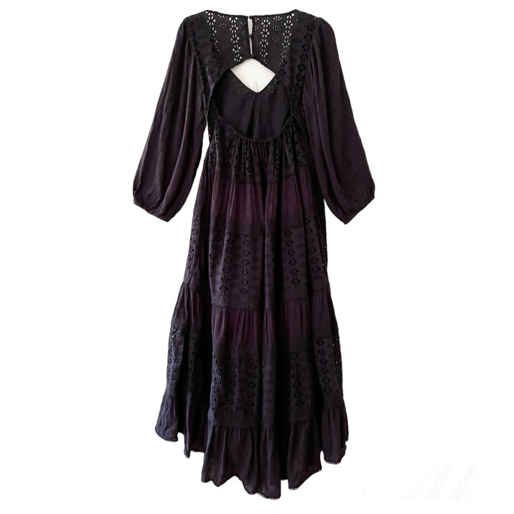 Free People Mockingbird Maxi Dress Black Eyelet Open-Back Size XS
